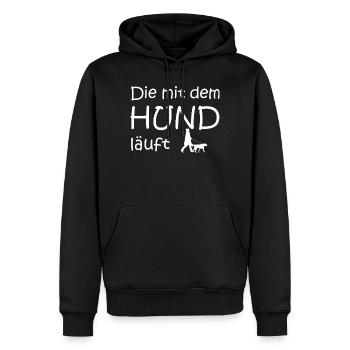 Die mit dem Hund geht SPruch - Männer Premium Bio Hoodie - Schwarz - Vorne - Nico (187cm)