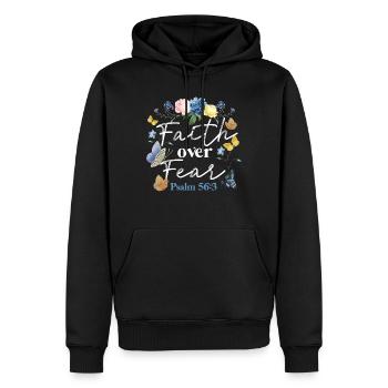 Christlicher Bibelvers Blume Schmetterling - Männer Premium Bio Hoodie - Schwarz - Vorne - Nico (187cm)