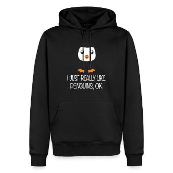 Penguin - J'aime vraiment les pingouins Ok - Sweat à capuche Premium bio Homme - noir - Devant - Nico (187cm)