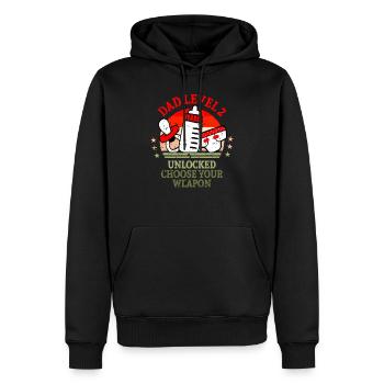Gamer Dad Shirt Level 2 Freigeschaltet - Männer Premium Bio Hoodie - Schwarz - Vorne - Nico (187cm)