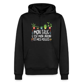 T shirt poule jardin homme cadeau jardinier femme - Men’s Premium Organic Hoodie - black - Front - Nico (187cm)