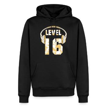 KOPFHÖRER LEVEL 16 - Männer Premium Bio Hoodie - Schwarz - Vorne - Nico (187cm)