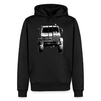 Unimog , Nutzfahrzeug, Lkw, Unimog 406, Traktor - Männer Premium Bio Hoodie - Schwarz - Vorne - Nico (187cm)