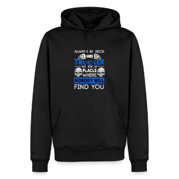 Always Be Nice To A Trucker - Männer Premium Bio Hoodie - Schwarz - Vorne - Nico (187cm)