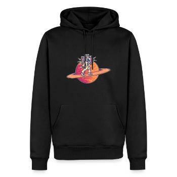 Astronaut geht auf Saturn Ring mit Ghettoblaster - Männer Premium Bio Hoodie - Schwarz - Vorne - Nico (187cm)