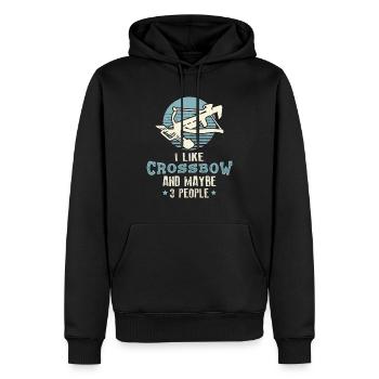 Armbrust Spruch I Like Crossbow & Maybe 3 People - Männer Premium Bio Hoodie - Schwarz - Vorne - Nico (187cm)
