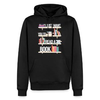 Lire la littérature - Sweat à capuche Premium bio Homme - noir - Devant - Nico (187cm)
