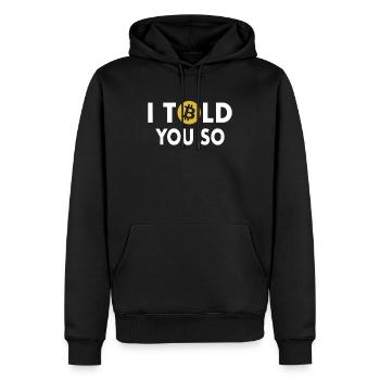 I Told You So Bitcoin Button Kryptowährungen - Männer Premium Bio Hoodie - Schwarz - Vorne - Nico (187cm)