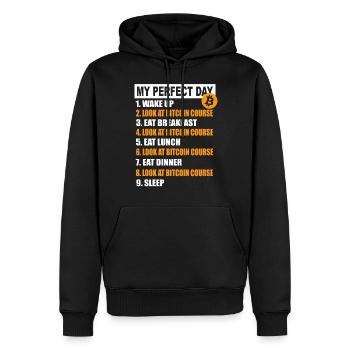 My Perfect Day Bitcoin - crypto-monnaie plan journalier - Sweat à capuche Premium bio Homme - noir - Devant - Nico (187cm)