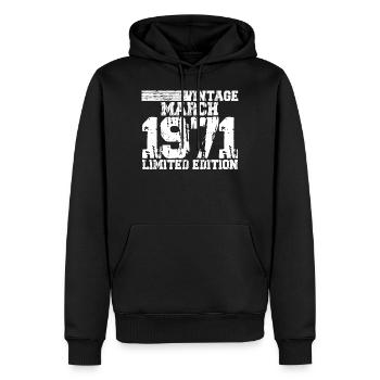 Mars 1971 50e anniversaire - Sweat à capuche Premium bio Homme - noir - Devant - Nico (187cm)