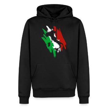 Italy - Men’s Premium Organic Hoodie - black - Front - Nico (187cm)
