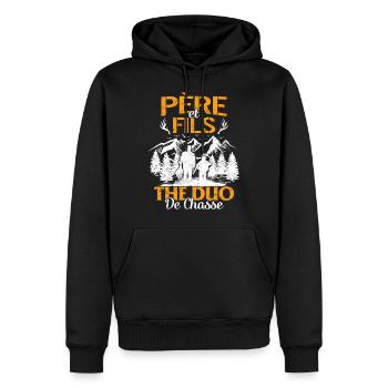 Tee Shirt Chasseur Père & Fils The Duo de Chasse - Men’s Premium Organic Hoodie - black - Front - Nico (187cm)