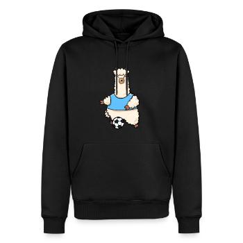 Fußball Lama Alpaka - Männer Premium Bio Hoodie - Schwarz - Vorne - Nico (187cm)
