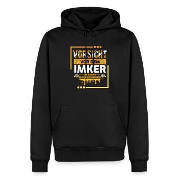Vorsicht vor dem imker - Bienen sind ungefährlich - Männer Premium Bio Hoodie - Schwarz - Vorne - Nico (187cm)