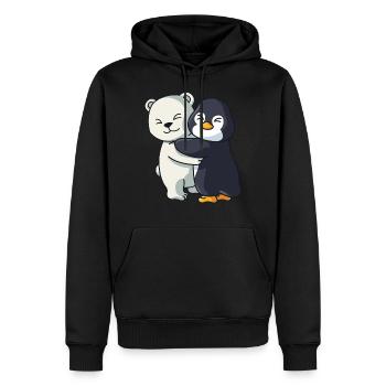 Ours polaire avec pingouin amour mignon mignon animaux - Sweat à capuche Premium bio Homme - noir - Devant - Nico (187cm)