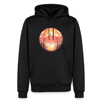 Volcan soleil levant soleil lac panorama - Sweat à capuche Premium bio Homme - noir - Devant - Nico (187cm)