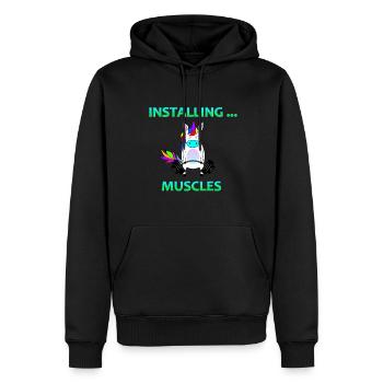 Installieren...Muskeln Einhorn Gym Lover - Männer Premium Bio Hoodie - Schwarz - Vorne - Nico (187cm)