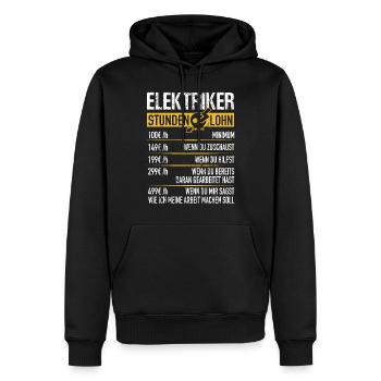 Électricien Salaire horaire - Idée cadeau électricien - Sweat à capuche Premium bio Homme - noir - Devant - Nico (187cm)