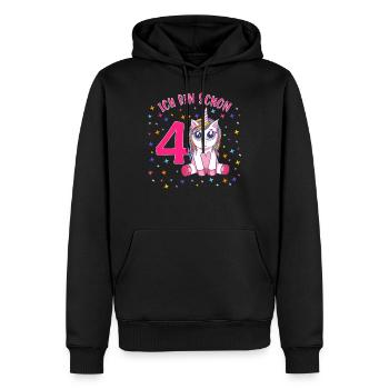 ich bin schon 4 Einhorn Geburtstag Kind Mädchen - Männer Premium Bio Hoodie - Schwarz - Vorne - Nico (187cm)