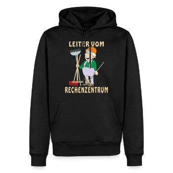 MENSCH COMIC LEITER VOM RECHENZENTRUM - Männer Premium Bio Hoodie - Schwarz - Vorne - Nico (187cm)