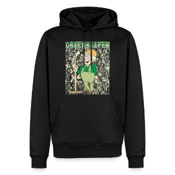 MENSCH COMIC GREENKEEPER - Männer Premium Bio Hoodie - Schwarz - Vorne - Nico (187cm)