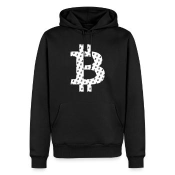 Bitcoin logo icône motif pattern - Sweat à capuche Premium bio Homme - noir - Devant - Nico (187cm)