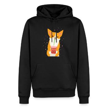 Bubble Tea Corgi - Men’s Premium Organic Hoodie - black - Front - Nico (187cm)
