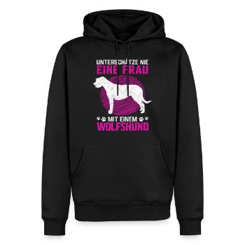 Frau mit Irischer Wolfshund Windhund Spruch - Männer Premium Bio Hoodie - Schwarz - Vorne - Nico (187cm)