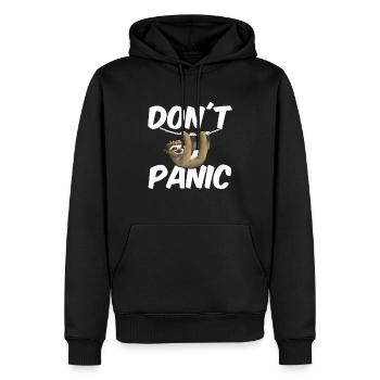 Faultier Don´t Panic - Männer Premium Bio Hoodie - Schwarz - Vorne - Nico (187cm)