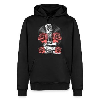 Microphone, Rose, Music, Singing, Vinyl, Soul - Männer Premium Bio Hoodie - Schwarz - Vorne - Nico (187cm)