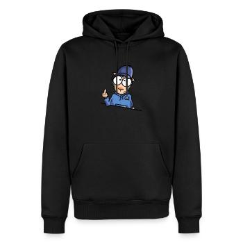 Schaf mit Cap Mittelfinger - Männer Premium Bio Hoodie - Schwarz - Vorne - Nico (187cm)