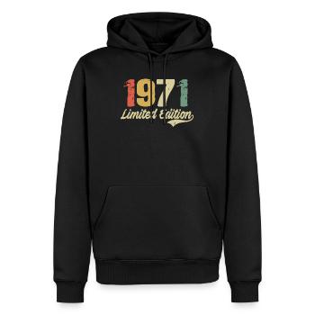 51e anniversaire Cadeau de 51 ans né en 1971 - Sweat à capuche Premium bio Homme - noir - Devant - Nico (187cm)