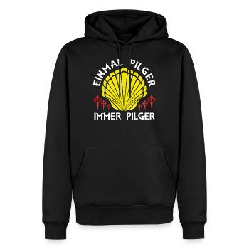 Einmal Pilger Jakobsweg Pilgern Pilgermuschel - Männer Premium Bio Hoodie - Schwarz - Vorne - Nico (187cm)