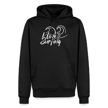 J’aime surf - Sweat à capuche Premium bio Homme - noir - Devant - Nico (187cm)