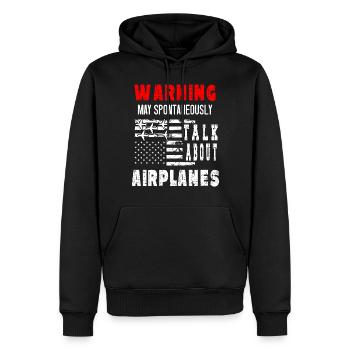 Warnung Kann Über Flugzeuge Sprechen - Männer Premium Bio Hoodie - Schwarz - Vorne - Nico (187cm)
