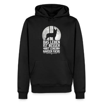 Leben mit Harzer Fuchs Hütehund Besitzer Spruch - Männer Premium Bio Hoodie - Schwarz - Vorne - Nico (187cm)