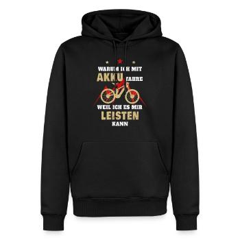 e-bike Warum ich mit Akku fahre? e bike - Männer Premium Bio Hoodie - Schwarz - Vorne - Nico (187cm)