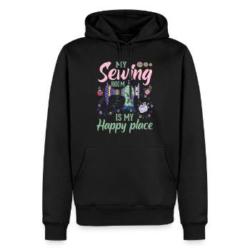 Mein Nähraum Ist mein Glücklichster Ort - Männer Premium Bio Hoodie - Schwarz - Vorne - Nico (187cm)
