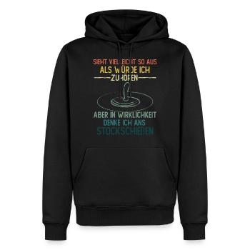 In Wirklichkeit denke ich ans Stockschießen - Männer Premium Bio Hoodie - Schwarz - Vorne - Nico (187cm)