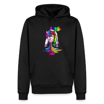 Licorne vomit créatures mythiques arc-en-ciel - Sweat à capuche Premium bio Homme - noir - Devant - Nico (187cm)