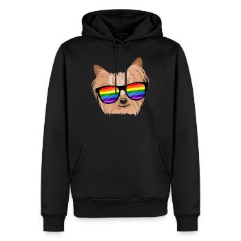 LGBTQ Yorkie chien arc-en-ciel lunettes cadeau - Sweat à capuche Premium bio Homme - noir - Devant - Nico (187cm)