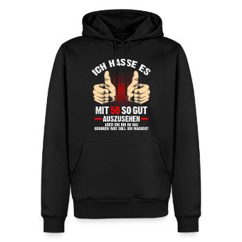 Geburtstag Sprüche | Lustiger 50 Geburtstag Spruch - Männer Premium Bio Hoodie - Schwarz - Vorne - Nico (187cm)