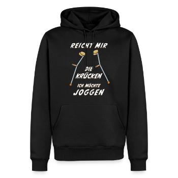 REICHT MIR DIE KRÜCKEN ICH MÖCHTE JOGGEN - Männer Premium Bio Hoodie - Schwarz - Vorne - Nico (187cm)