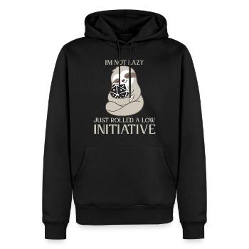 Ich bin nicht faul ich habe gerade nur wenig - Männer Premium Bio Hoodie - Schwarz - Vorne - Nico (187cm)