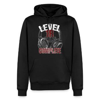 Level 18 complete gamer gamer gamecker Anniversaire Sort - Sweat à capuche Premium bio Homme - noir - Devant - Nico (187cm)