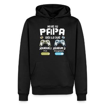 Niveau Papa Annonce Grossesse Futur Père Gamer - Sweat à capuche Premium bio Homme - noir - Devant - Nico (187cm)