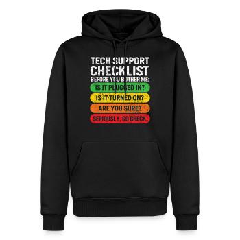 Funny Sysadmin Shirt, Tech Support Checklist - Men’s Premium Organic Hoodie - black - Front - Nico (187cm)