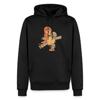 Turtle with sloth on roller skates - Men’s Premium Organic Hoodie - black - Front - Nico (187cm)