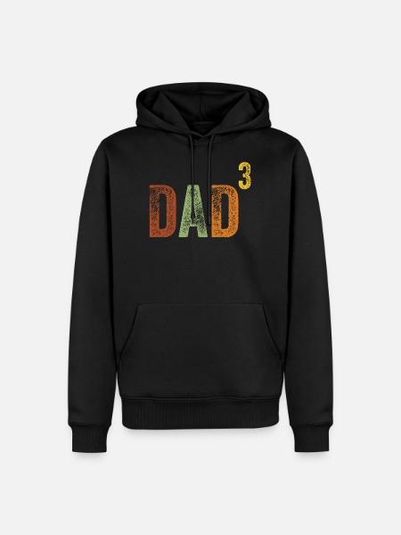 Dad Hoch Drei - Vater Drei Kinder Retro Vatertag - Männer Premium Bio Hoodie - Schwarz