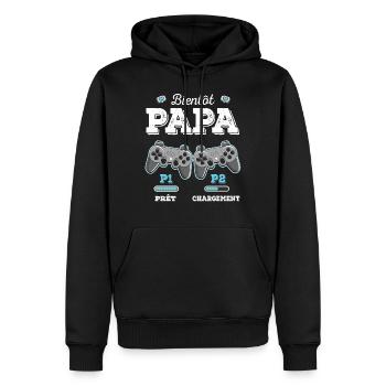 Bientôt Papa Annonce Grossesse Futur Père Gamer - Sweat à capuche Premium bio Homme - noir - Devant - Nico (187cm)
